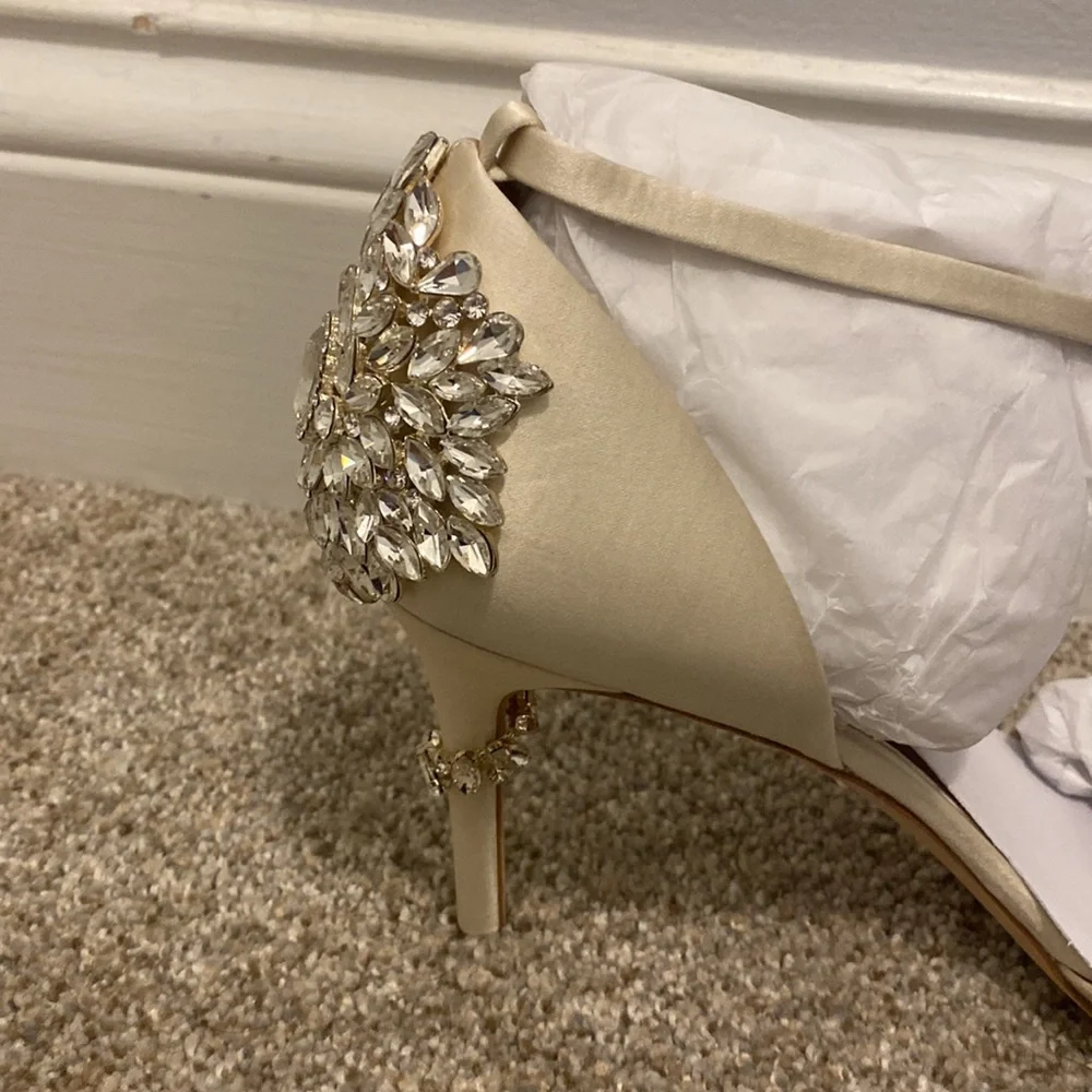 NIB stunning Badgley Mischka Vienna ivory satin shoes. Size 9. - Picture 14 of 15